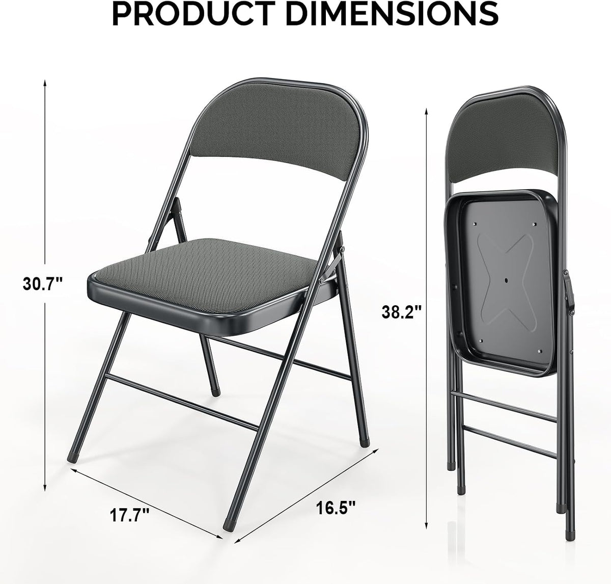 Bonnlo Folding Chair, Fabric Padded Folding Chairs with Cushion, Back and Steel Frame for Indoor Outdoor Outside Dinning Office Camping Use, Gray, 6 Pack