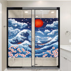 Ocean Waves Cherry Blossoms Window Privacy Film 31.5Wx47.2L inch x 2pcs