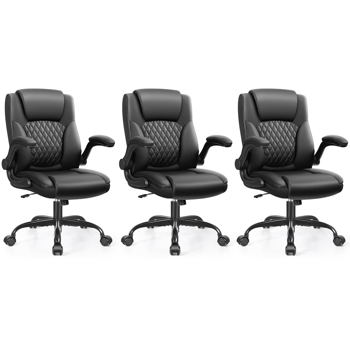 Leather Office Chair, PU Home Computer Desk Chairs with Ergonomic Back Support, 360°Swivel Free，Small Gaming Chair with Wheels and Adjustable Armrests, for Short People Use