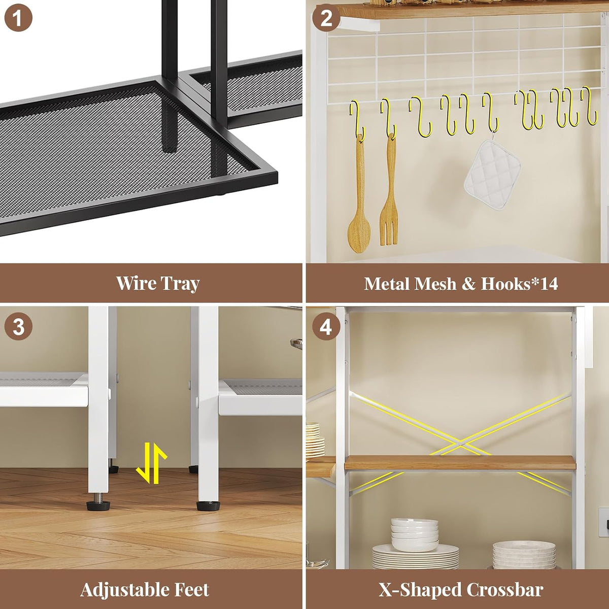 L-Shaped Bakers Rack with Power Outlet
