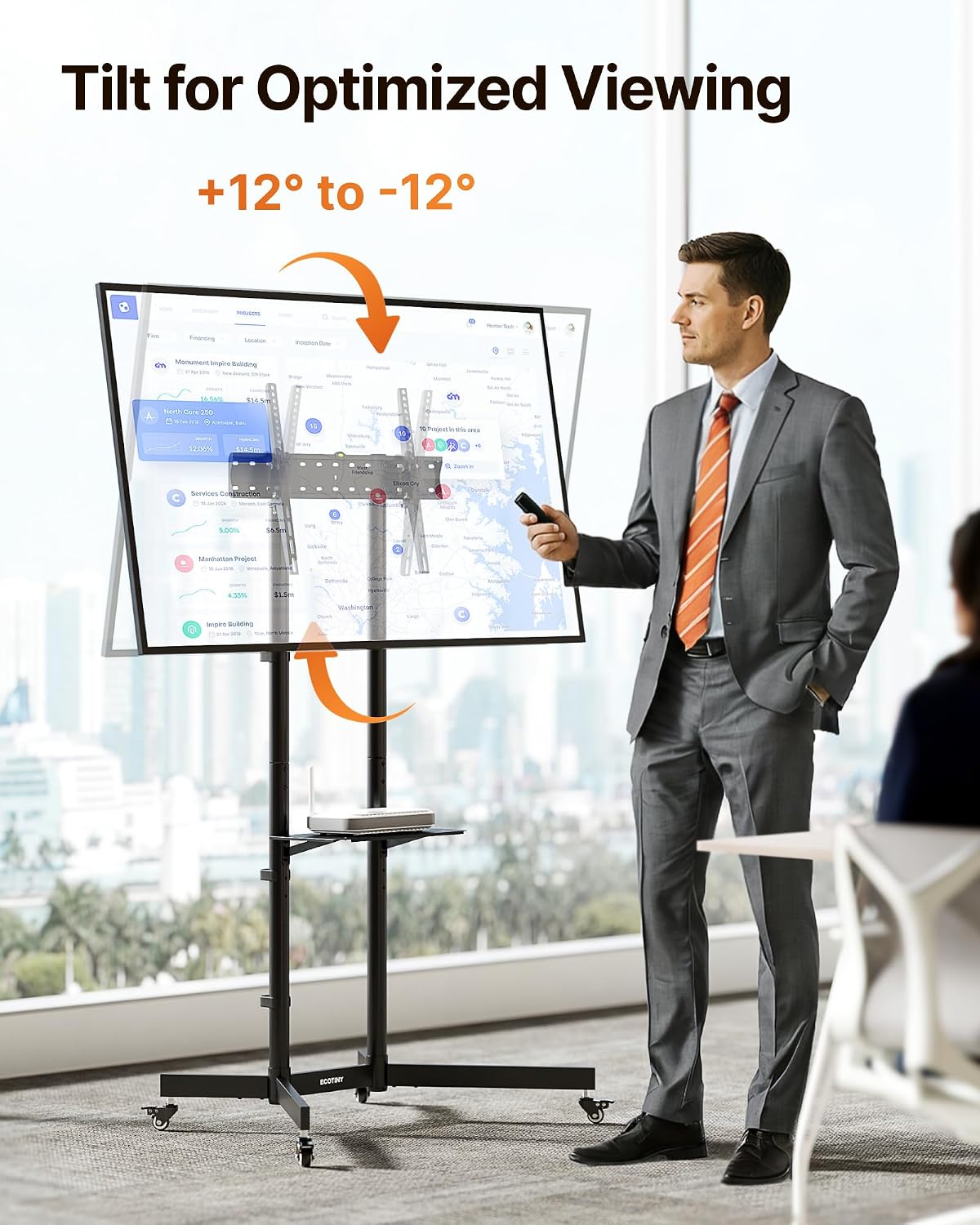 Heavy-Duty Rolling TV Stand for 32-85" TVs, 187 lbs