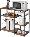PayLessHere Baker’s Rack, Coffee Station, Microwave Oven Stand, Kitchen Shelf with Wire Basket, Utility Storage for Spices, Pots, and Pans, Rustic Brown. (Rustic Brown)