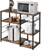 PayLessHere Baker’s Rack, Coffee Station, Microwave Oven Stand, Kitchen Shelf with Wire Basket, Utility Storage for Spices, Pots, and Pans, Rustic Brown. (Rustic Brown)