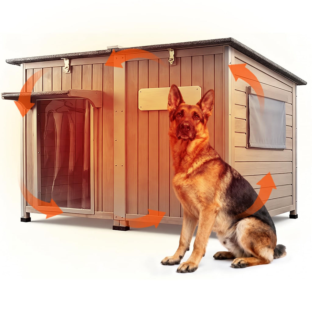 Ketive 55" Extra XL Wooden Outdoor Dog House with Iron Frame for Large Dogs