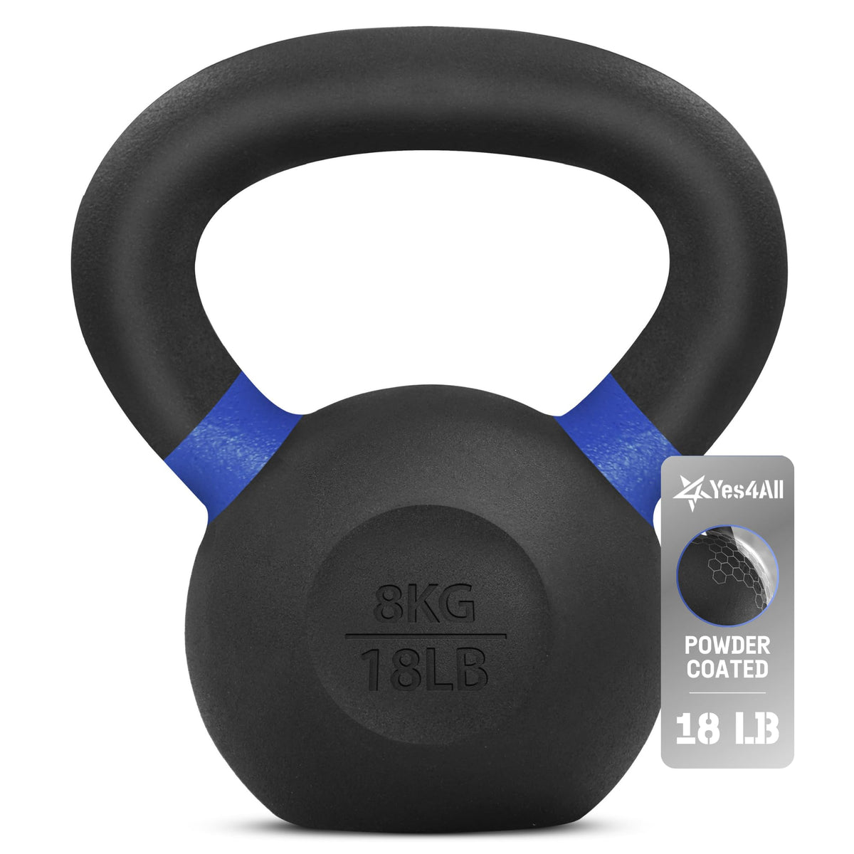 Yes4All Powder Coated Kettlebell, 9–88 lb Cast Iron Weights
