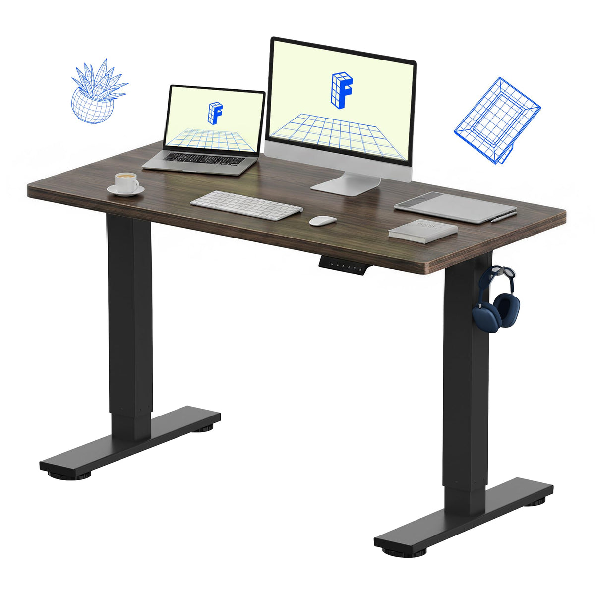 FLEXISPOT EN1 One-Piece Standing Desk, Electric Adjustable with 4 Memory Presets, 176 LBS Capacity, Stable & Quiet, Seamless Desktop for Home Office & Dual Monitors, 48"x24" Black Walnut