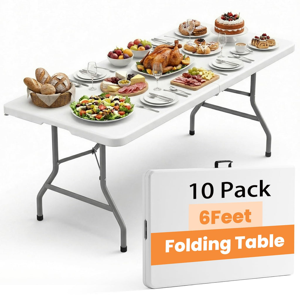 2 Pack Folding Tables 6FT Plastic Utility Foldable Tables, Black