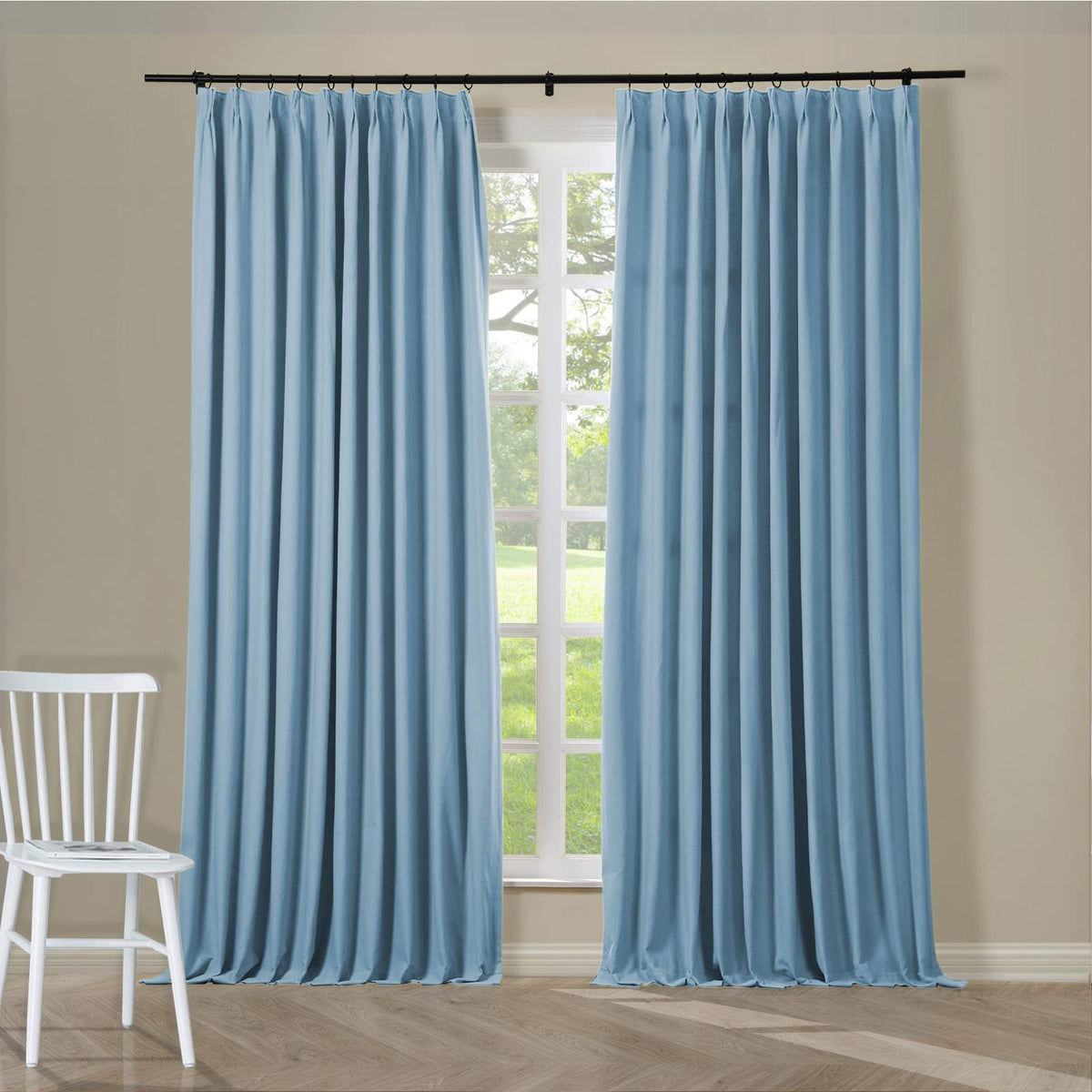 ChadMade Pinch Pleat Pure Cotton Duck Drape Blackout Oatmeal Drape for Sliding Door Curtain Plain Weave with Blackout Lining 50Wx72L (1 Panel), BOZI Collection