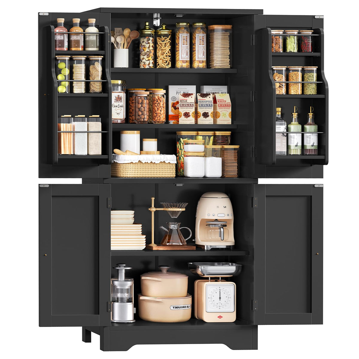 TEENFON Storage Cabinet, Coffee Bar Cabinet with 3 Drawers, 2 Adjustable Shelves & 2 Doors, Buffet Cabinet, Kitchen Cabinet for Kitchen, Dining Room, Living Room, White