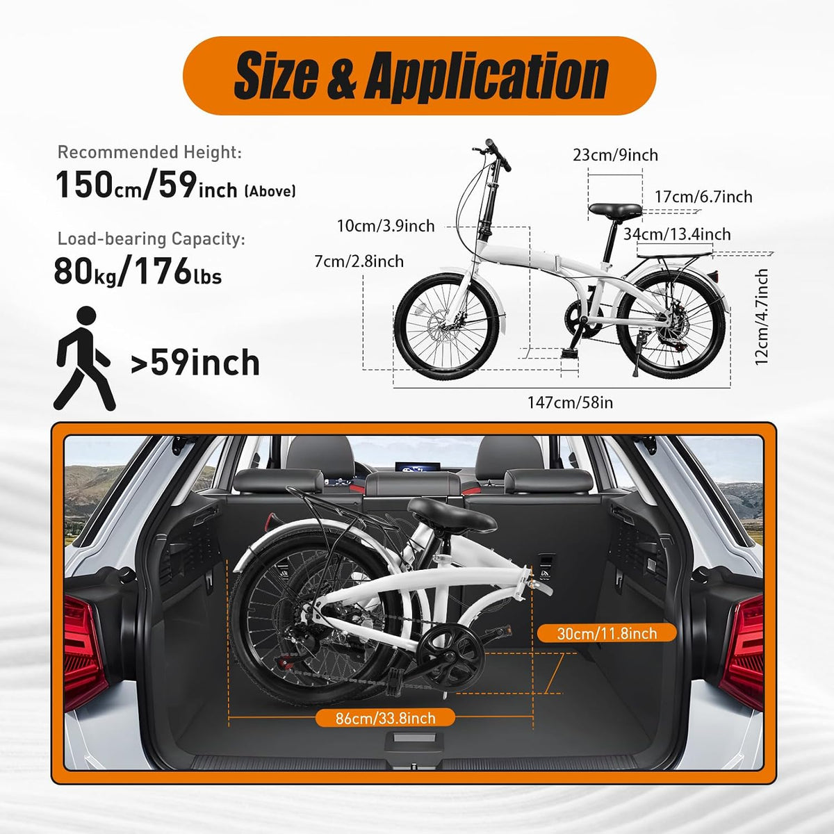 20-Inch Folding Bike, Foldable Bike for Adults Adjustable Seat Height & Elevable Handlebars Store in The Trunk 7-Gear Transmission Front and Rear Disc Brakes for Traveling