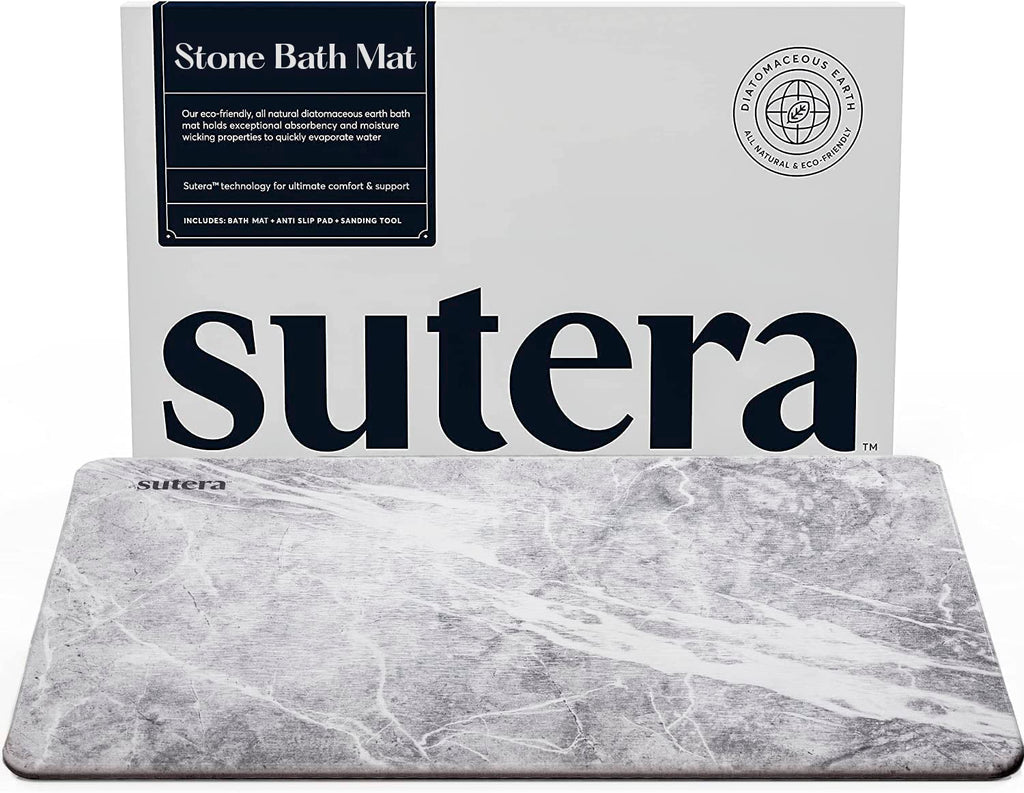 Stone Bath Mat for Bathroom, Dries in Seconds - Diatomaceous Earth, Gray