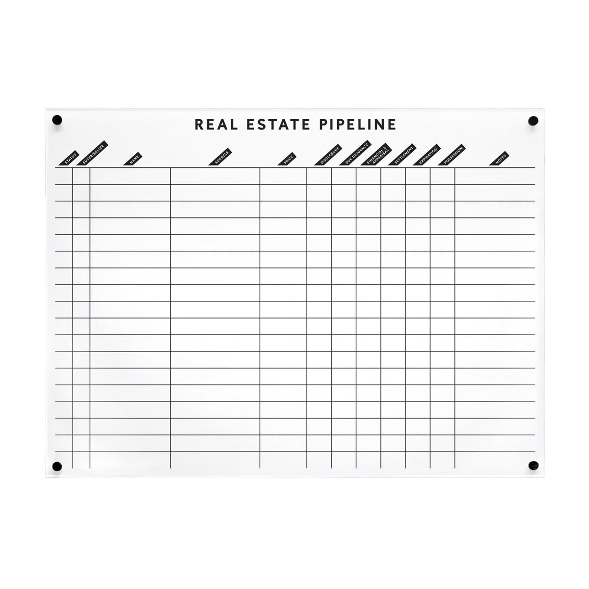 Real Estate Pipeline Board, 31 x 23 Inches, White Acrylic Dry-Erase Deal Tracking Board for Agents, Includes 110 Vinyl Stickers and Mounting Hardware, Made in USA