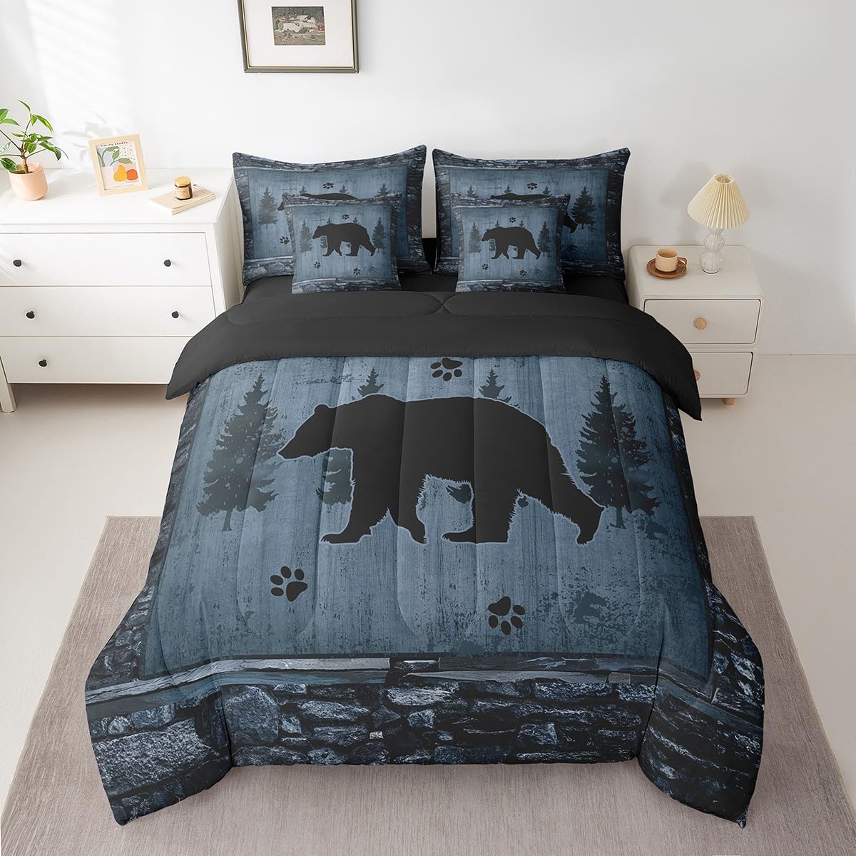 Feelyou Deer Comforter Set with Sheets King Size 7 piece Kids Rustic Deer Hunting Bedding Set Cabin Lodge Deer Bed in a Bag Farmhouse Nature Wildlife Antlers Brown Bed Set