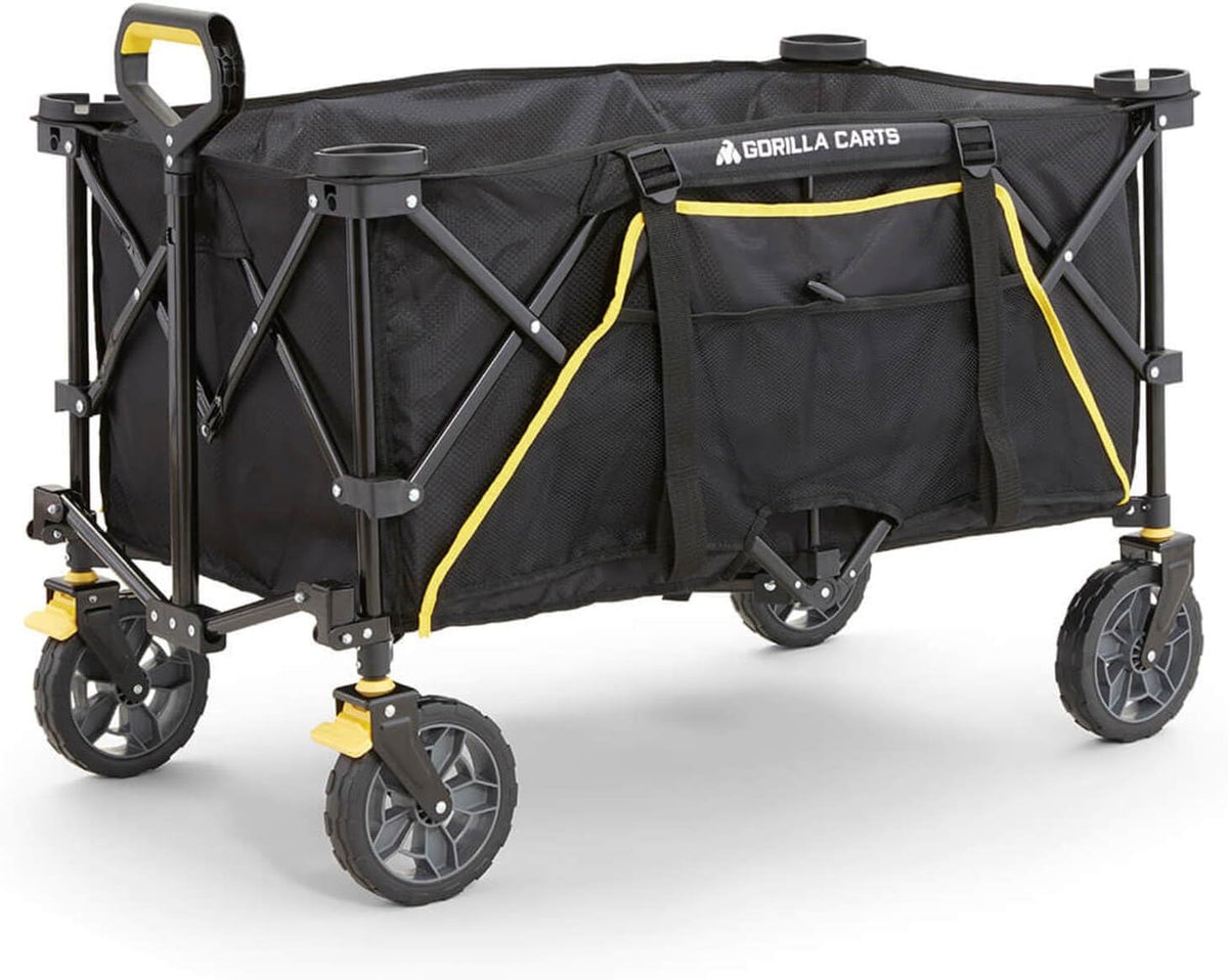 Gorilla Carts Collapsible Folding Outdoor Utility Wagon, 7 Cu Ft, Black
