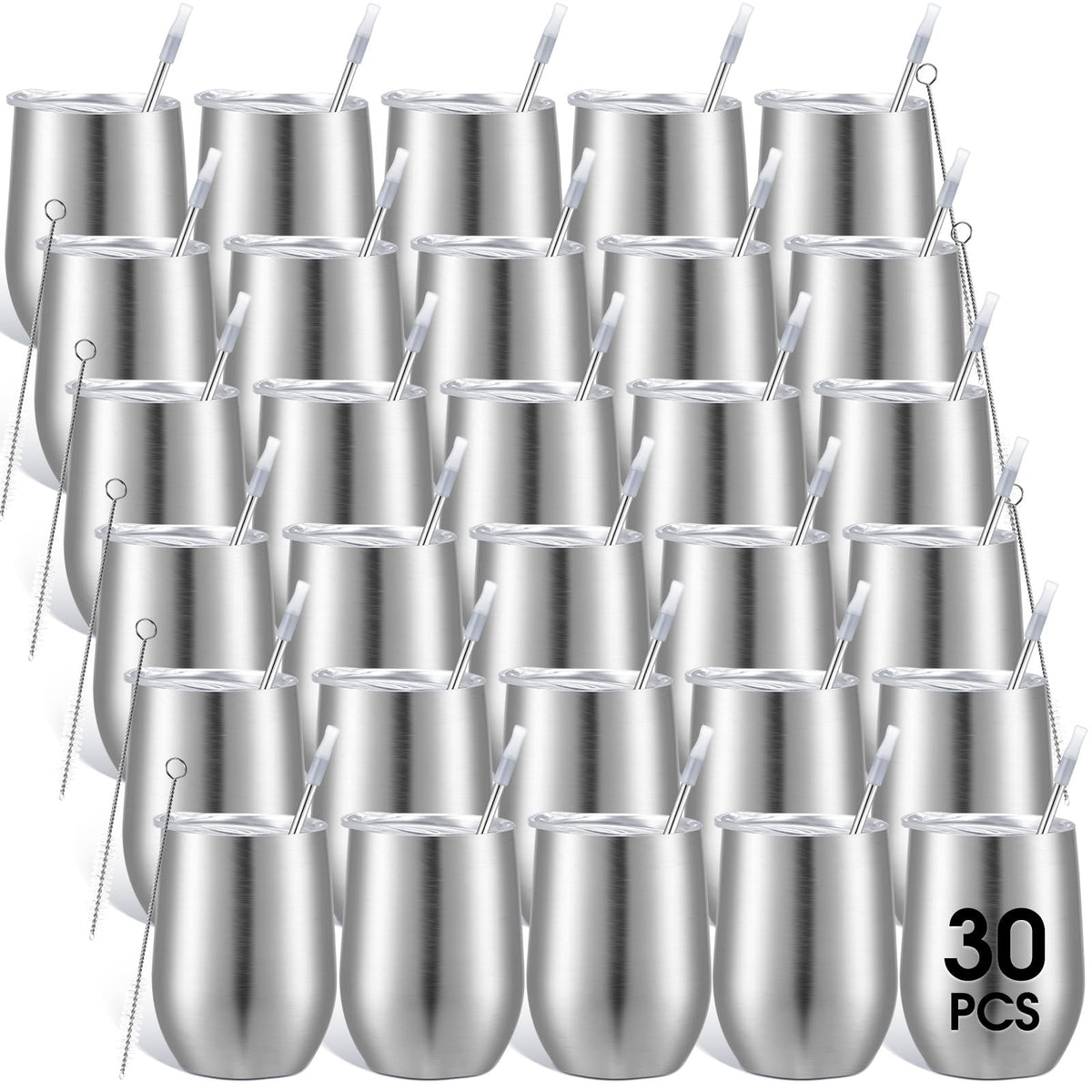 Inbagi 30 Pack 12 oz Stainless Steel Tumblers Bulk with Lids and Straws, Double Wall Insulated Wine Tumblers for Wedding Party Favors, Bridal Shower, Birthday Event Gifts (Navy Blue)