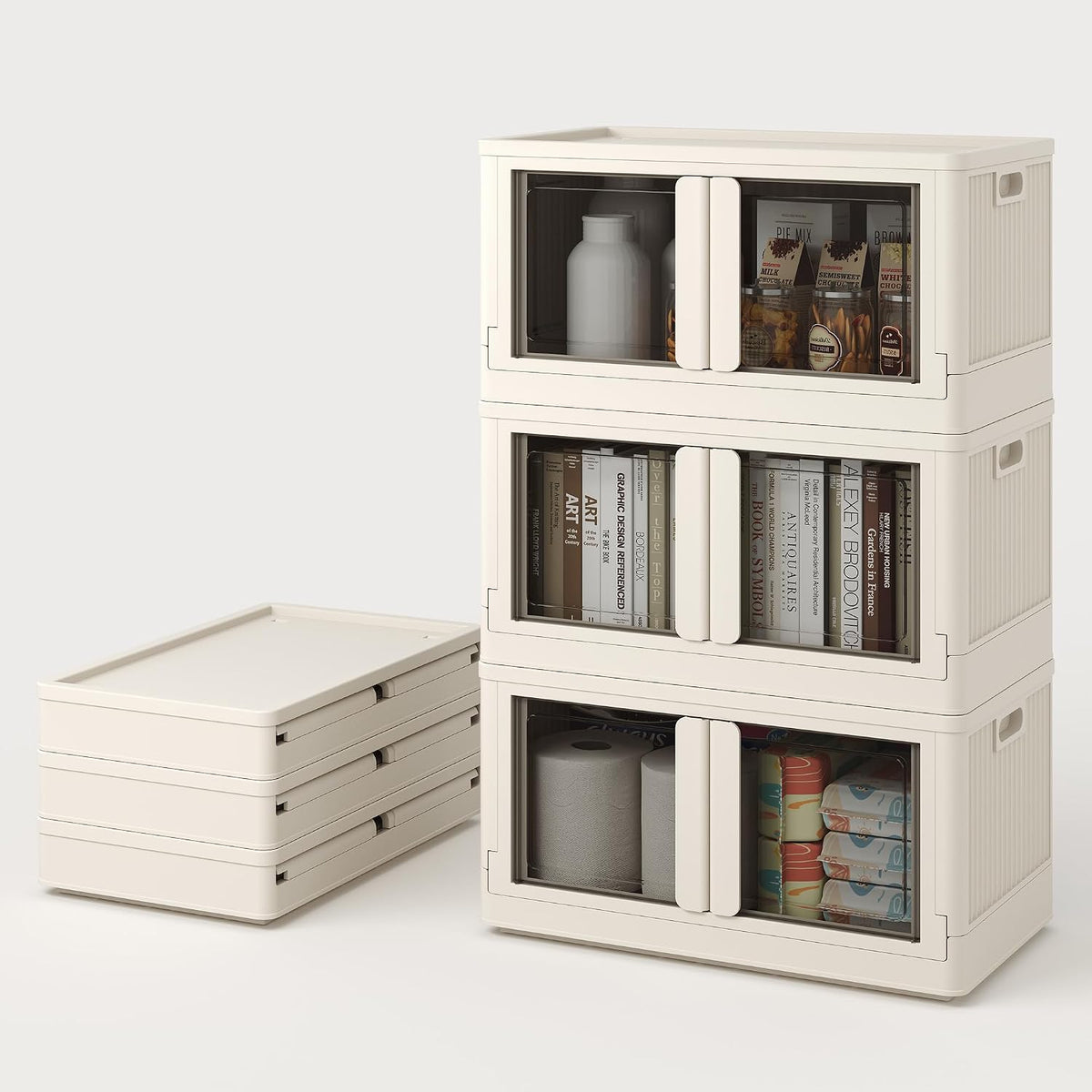 FLEXIMOUNTS 228 QT Stackable Plastic Storage Bins With Lids, Milky White