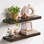 Live Edge Elm Floating Shelves - 24 In Rustic Solid Wood Shelves with Heavy-Duty Invisible Bracket, Wall-Mounted Wooden Shelf for Living Room, Bathroom, Kitchen Storage & Display, Set of 2, Natural