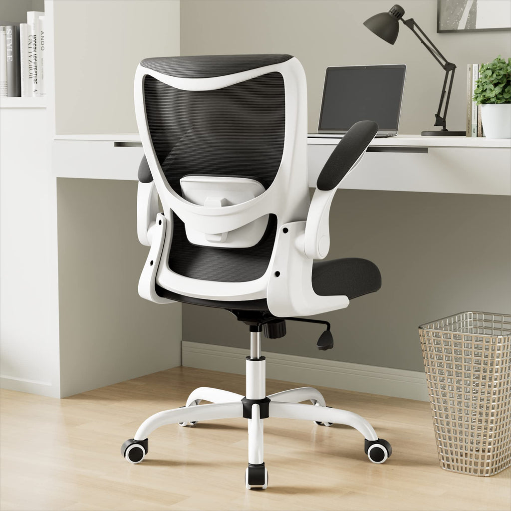 MUXX.STIL Office Chair, Ergonomic Desk Chair with Adjustable Lumbar Support and Flip up Armrest, Breathable Mesh Computer Chair for Home Office, Black