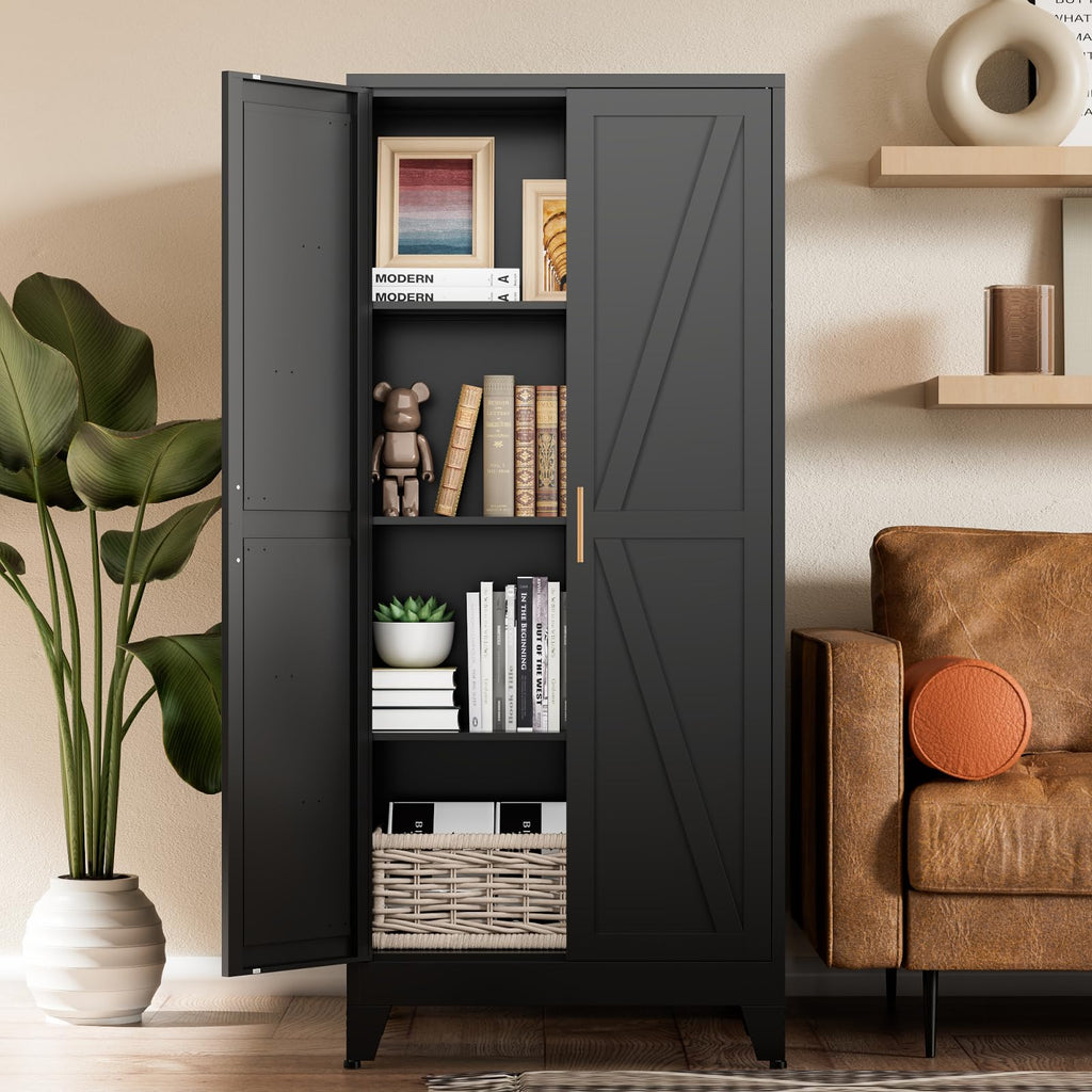 COFaR Home Farmhouse Storage Cabinet with 2 Barn Door, 61" H Metal Cabinet