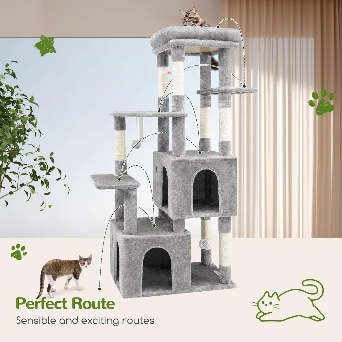Globlazer Heavy Duty Cat Trees for Big Cats Maine Coon, F61, Light Grey
