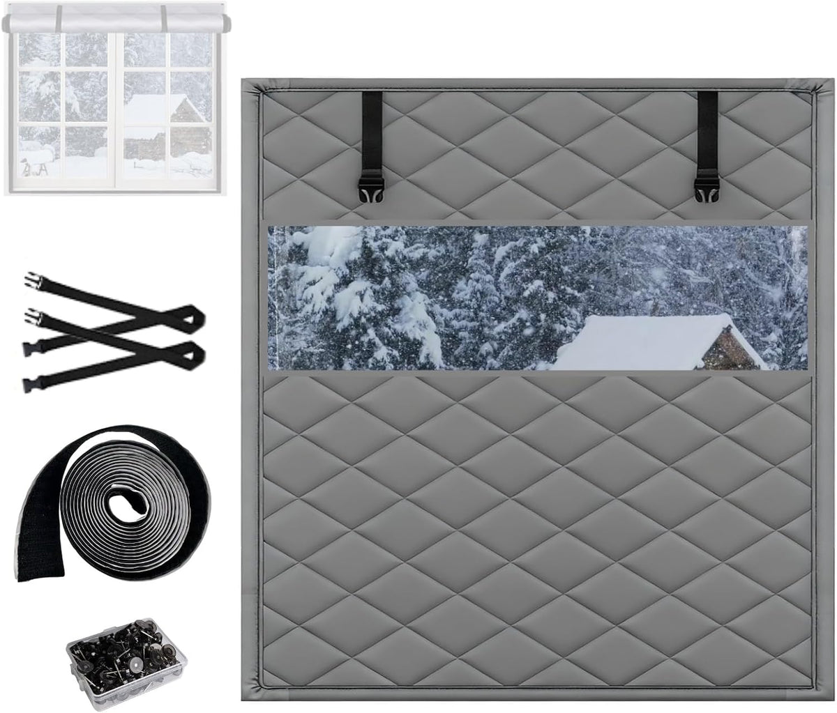 Window Insulation Kit For Window, 3 Laye Thicken Insulated Window Cover, Window Insulation Film With Clear Window, For Winterizing Keeping Home Warm(Gray,75x98in/191x249cm)