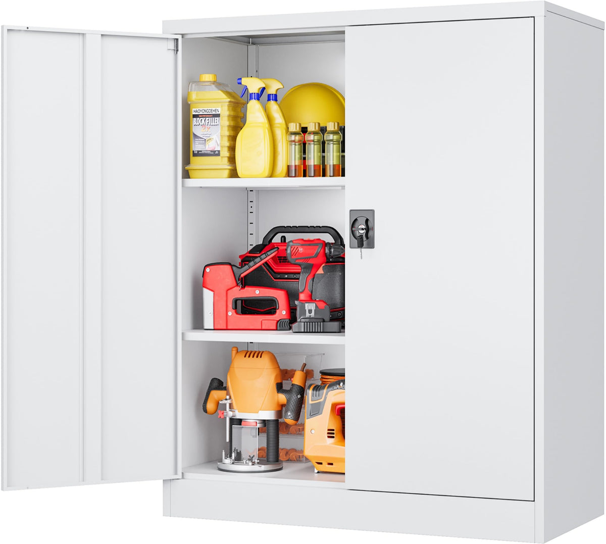 SISESOL Small Metal Storage Cabinet with Doors and Shelves,36 inch Black Locking Garage Cabinet,Lockable Short Steel Cabinets for Home,Office,Shop,Garage