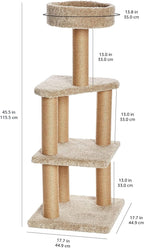 Amazon Basics Cat Tree Tower - Multi-Level Climbing Activity Center for Indoor Cats & Kittens with Scratching Posts, Platform, Jute Rope, Large (45.9"H), Beige