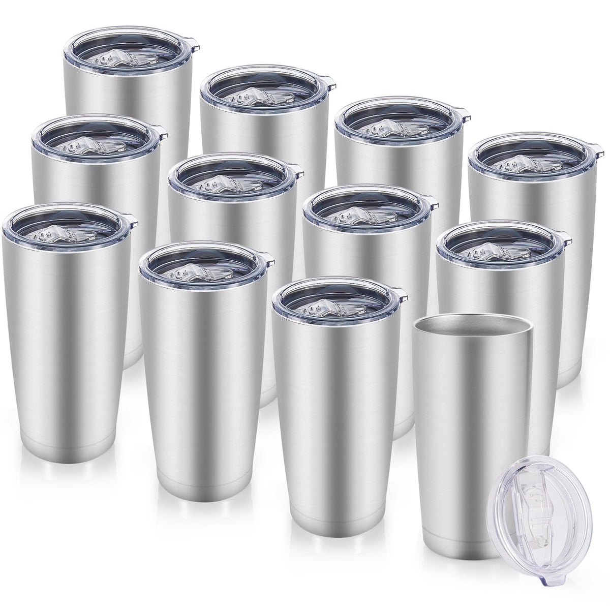 20 oz Tumblers Bulk Stainless Steel Tumbler with Lid, 12 Pack