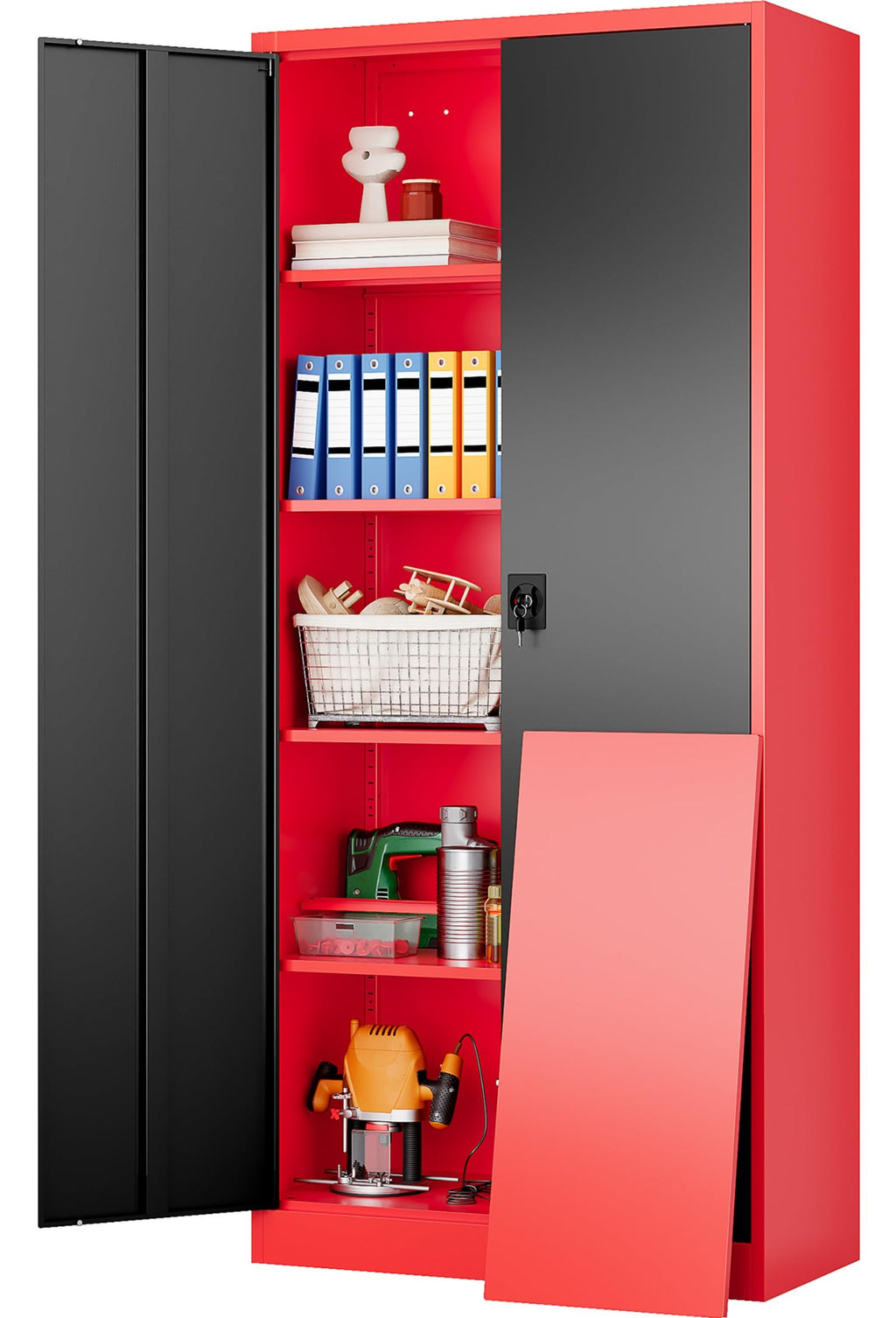 SISESOL 75" Tall Metal Storage Cabinet with Wheels,Rolling Garage Storage Cabinet with Lock,Black Metal Cabinets with Wheels and Shelves,Deep Heavy Duty Tool Locker for Garage,Home,Office,Shop