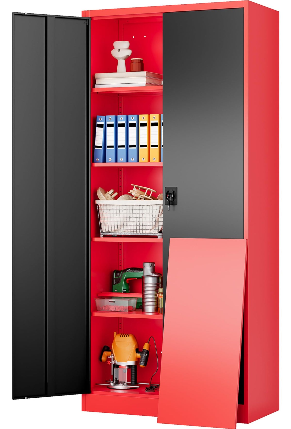 SISESOL 75" Tall Metal Storage Cabinet with Wheels,Rolling Garage Storage Cabinet with Lock,Black Metal Cabinets with Wheels and Shelves,Deep Heavy Duty Tool Locker for Garage,Home,Office,Shop