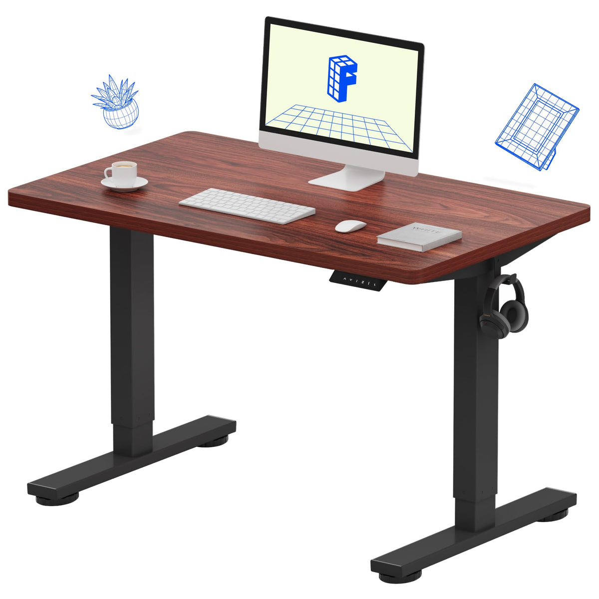 FLEXISPOT EN1 One-Piece Standing Desk, Electric Adjustable with 4 Memory Presets, 176 LBS Capacity, Stable & Quiet, Seamless Desktop for Home Office & Dual Monitors, 48"x24" Black Walnut