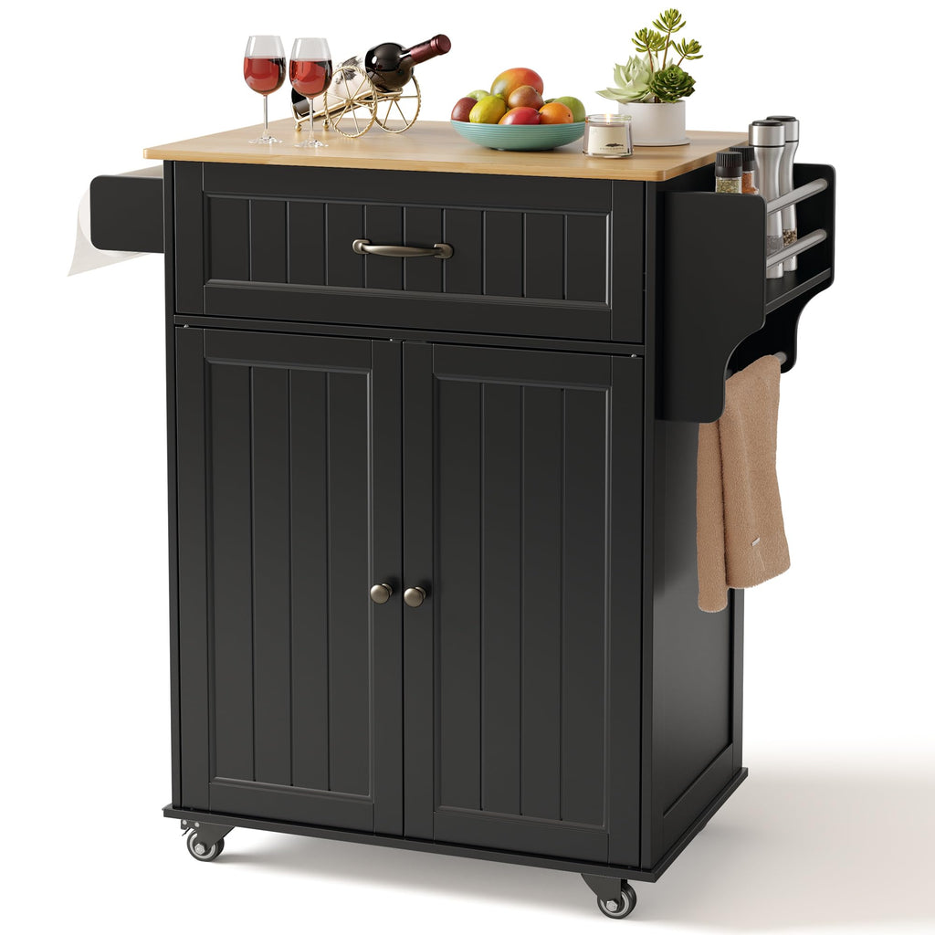 Gizoon 33" W Kitchen Island Cart with Adjustable Shelf, Black