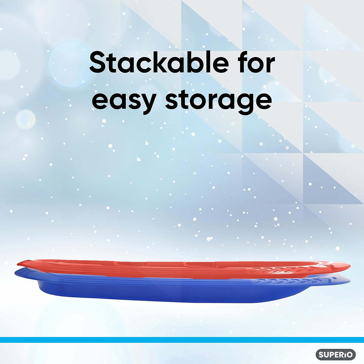 Superio Toboggan Snow Sleds for Kids and Adults, 2 Pack Heavy Duty Plastic Sliders with Handles and Hole for Pull Ropes- Kid and Adult Winter Fun