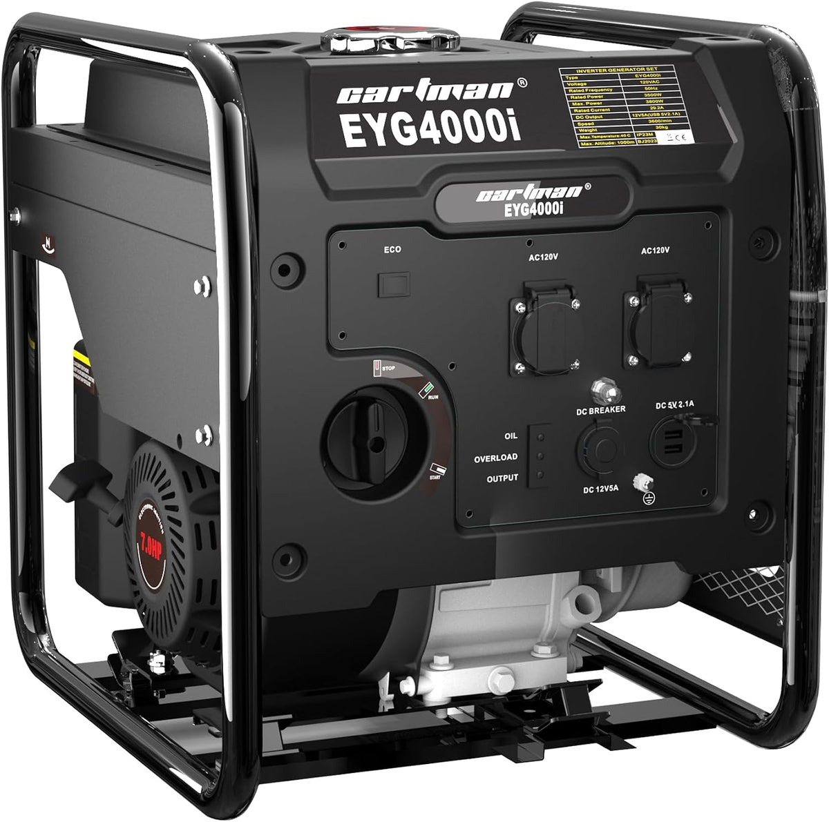 CARTMAN Portable outdoor Generator，4000W ultra-quiet gas engine, EPA Compliant, Eco-Mode Feature, Ultra Lightweight for Backup Home Use & Camping