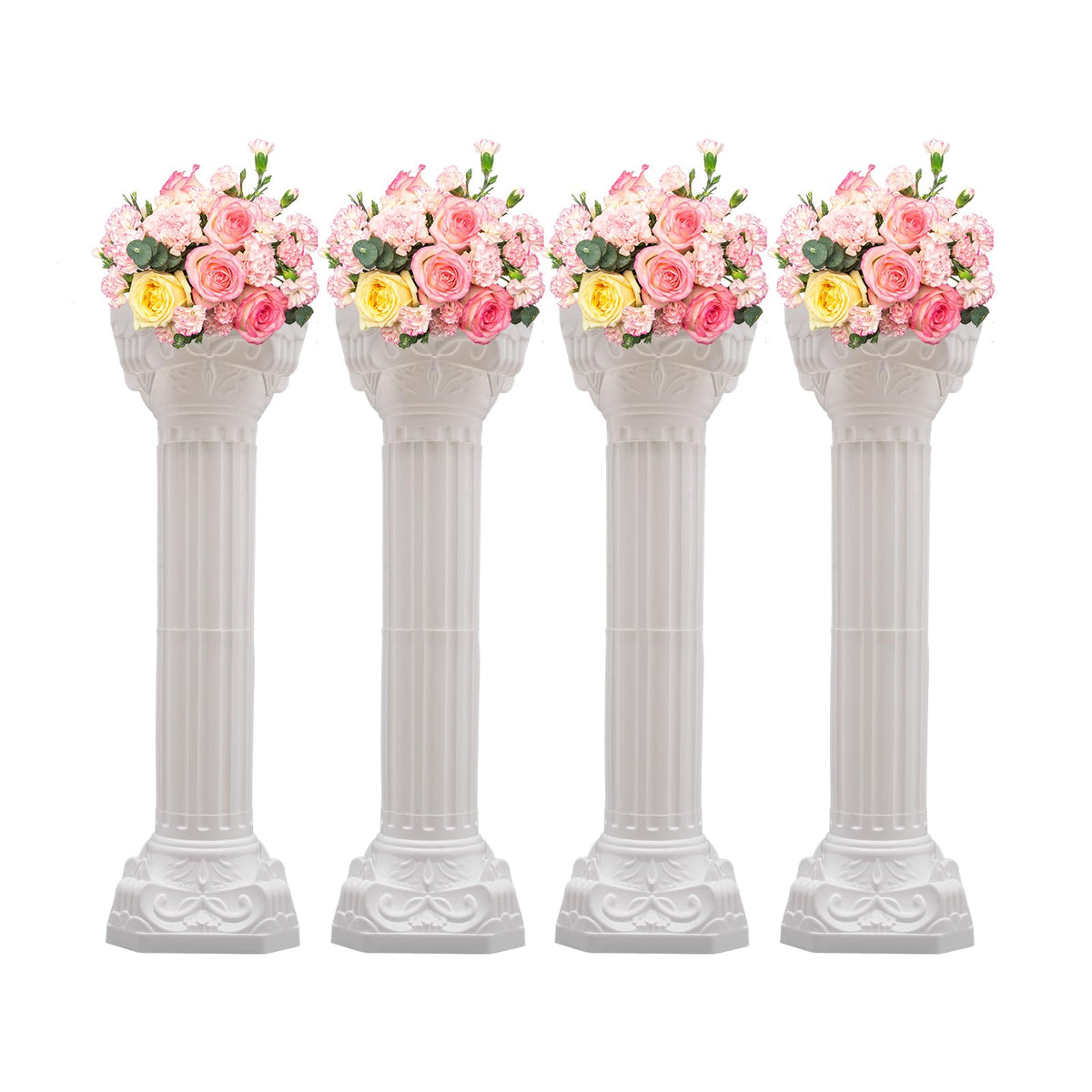 4Pcs Roman Pillar Greek Columns, Elegant Wedding Roman Decorative Column Pillars Stand, Flower Rack Holder Pillars Decoration Party Flower Pot Columns Decoration, White, 34.65"/ 88cm Tall