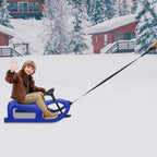 Snow Sled for Kids - Single Rider Winter Sleigh Kids Sled with Pull Rope and Steering Wheel -Outdoor Plastic Winter Sleigh Resistant 220lbs Capacity