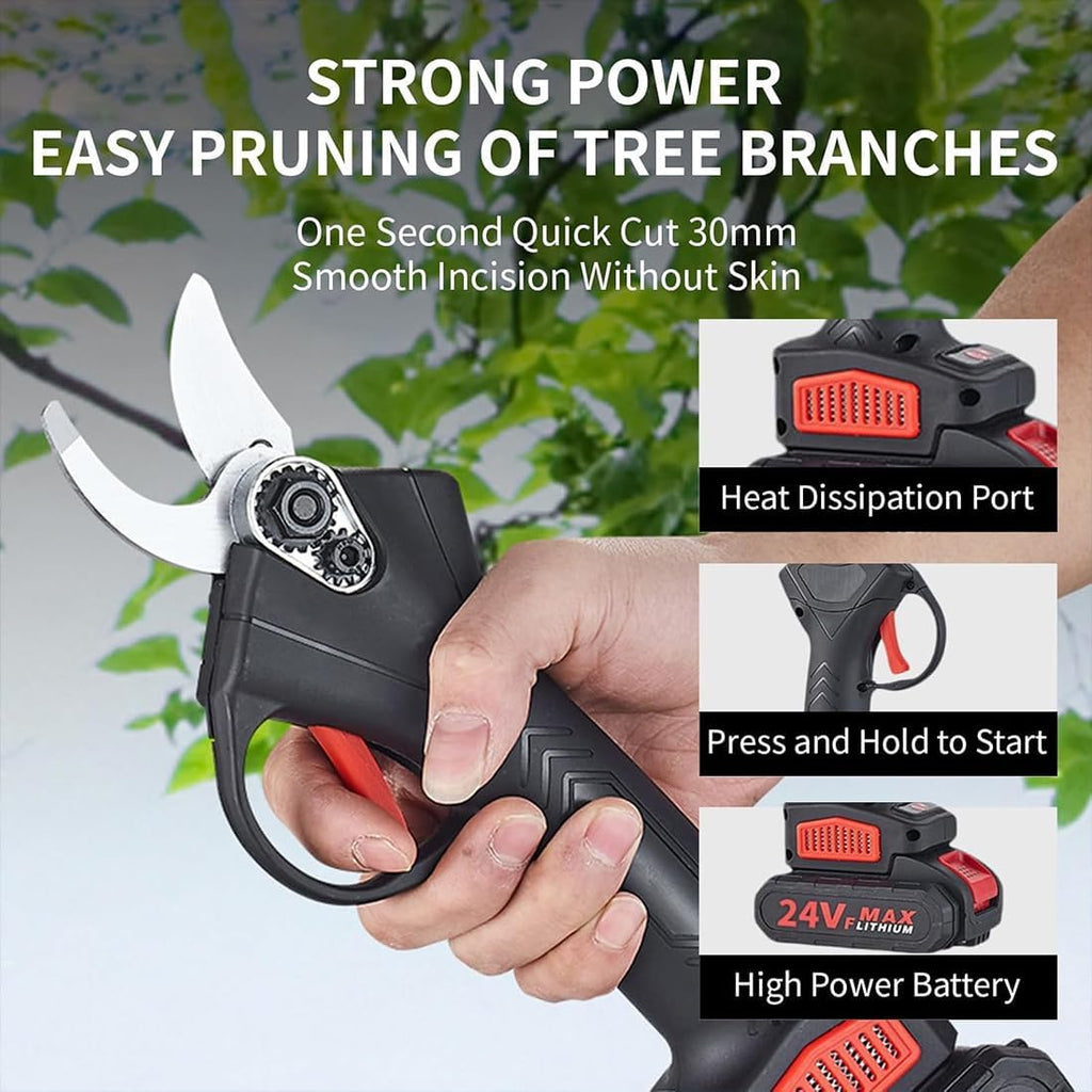 2026 New Power Shears, 1.2" Cutting Diameter Portable Cordless Pruning Shears for Gardening with 2 Pcs 2000mAh Rechargeable Batteries & 1 Replacement Blades Set (Red-2pcs Battery)