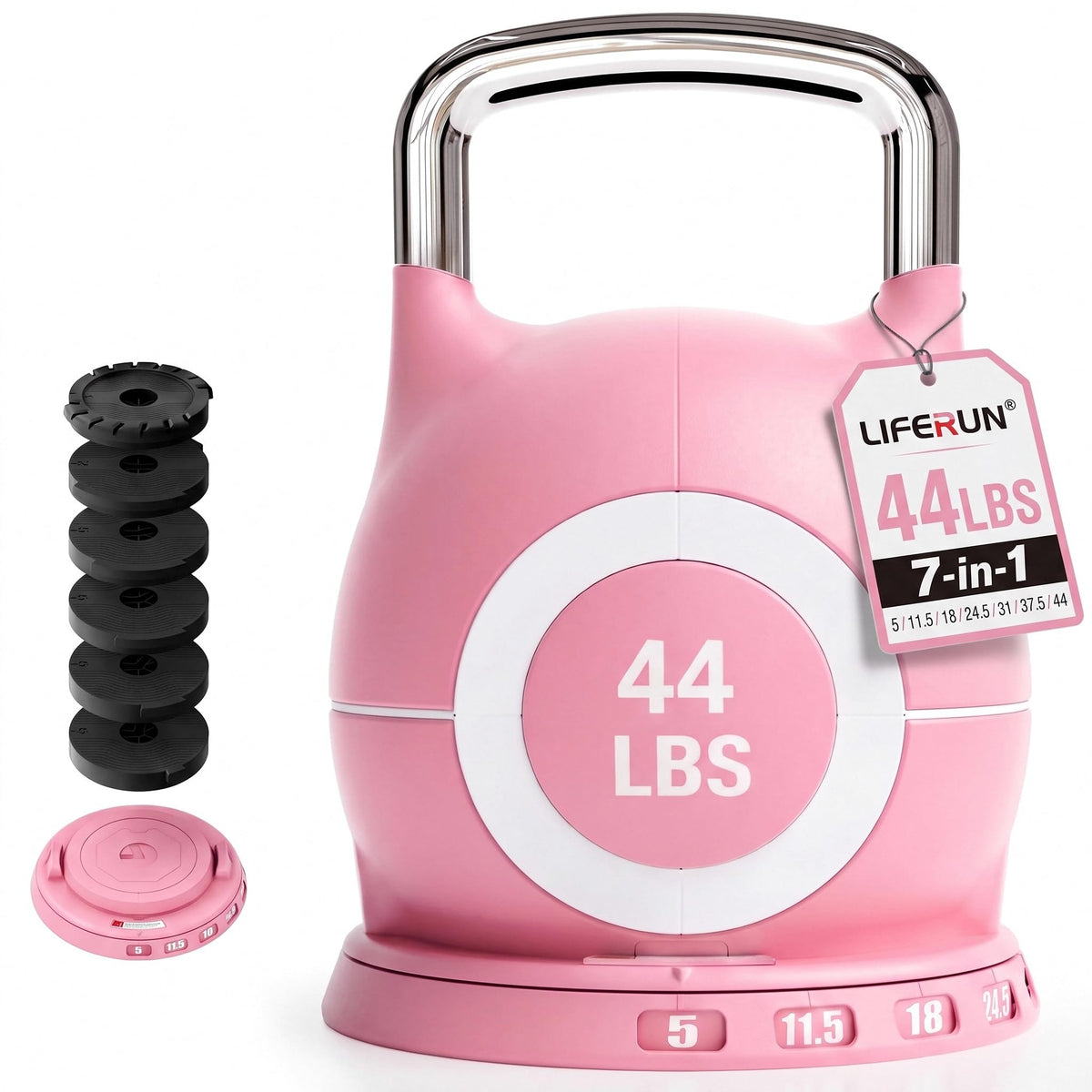 LIFERUN Adjustable Kettlebell, 22.5/44 LB Kettlebell with 7 Weight Levels