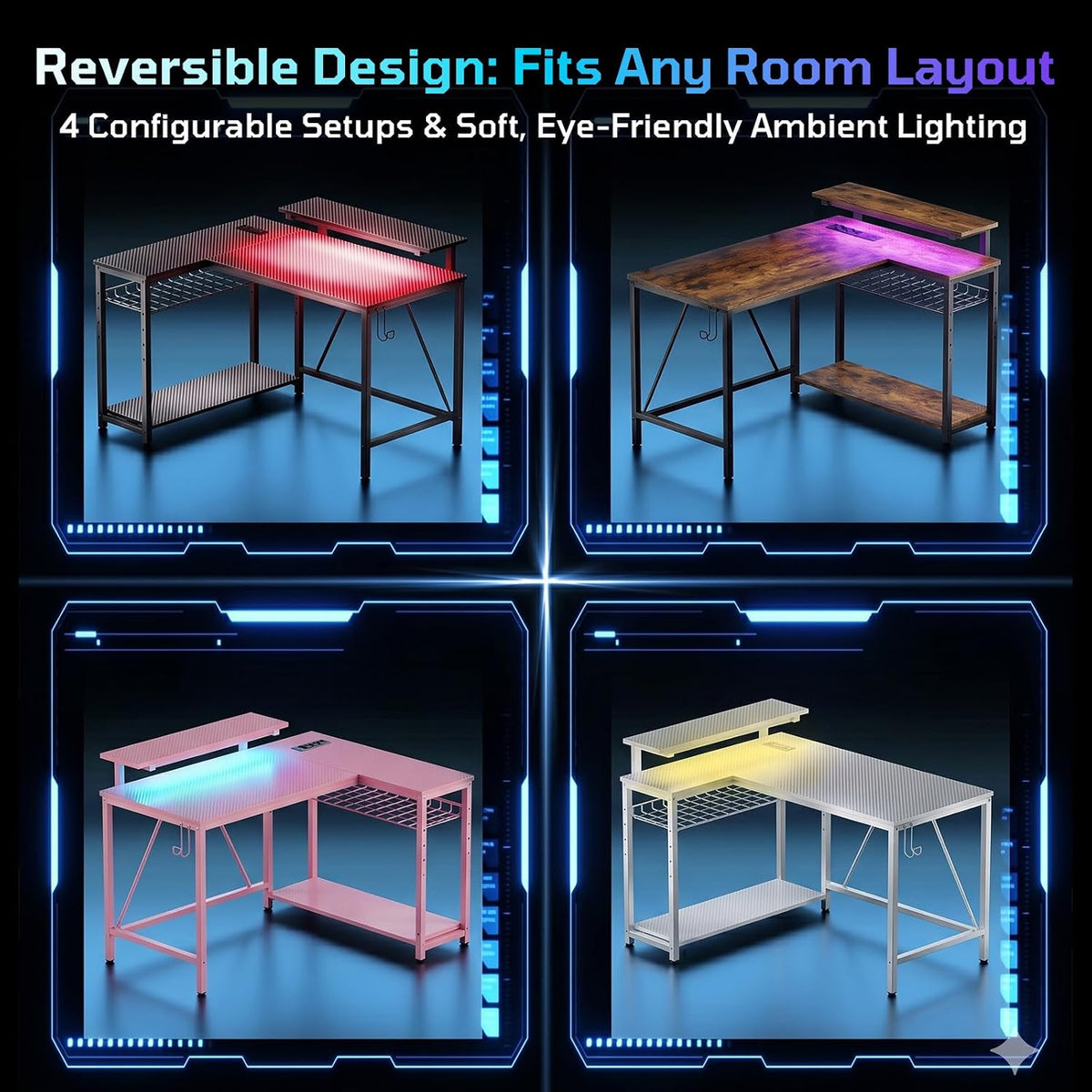 Bestier 42-Inch L-Shaped Computer Desk with Charging & LED, Black