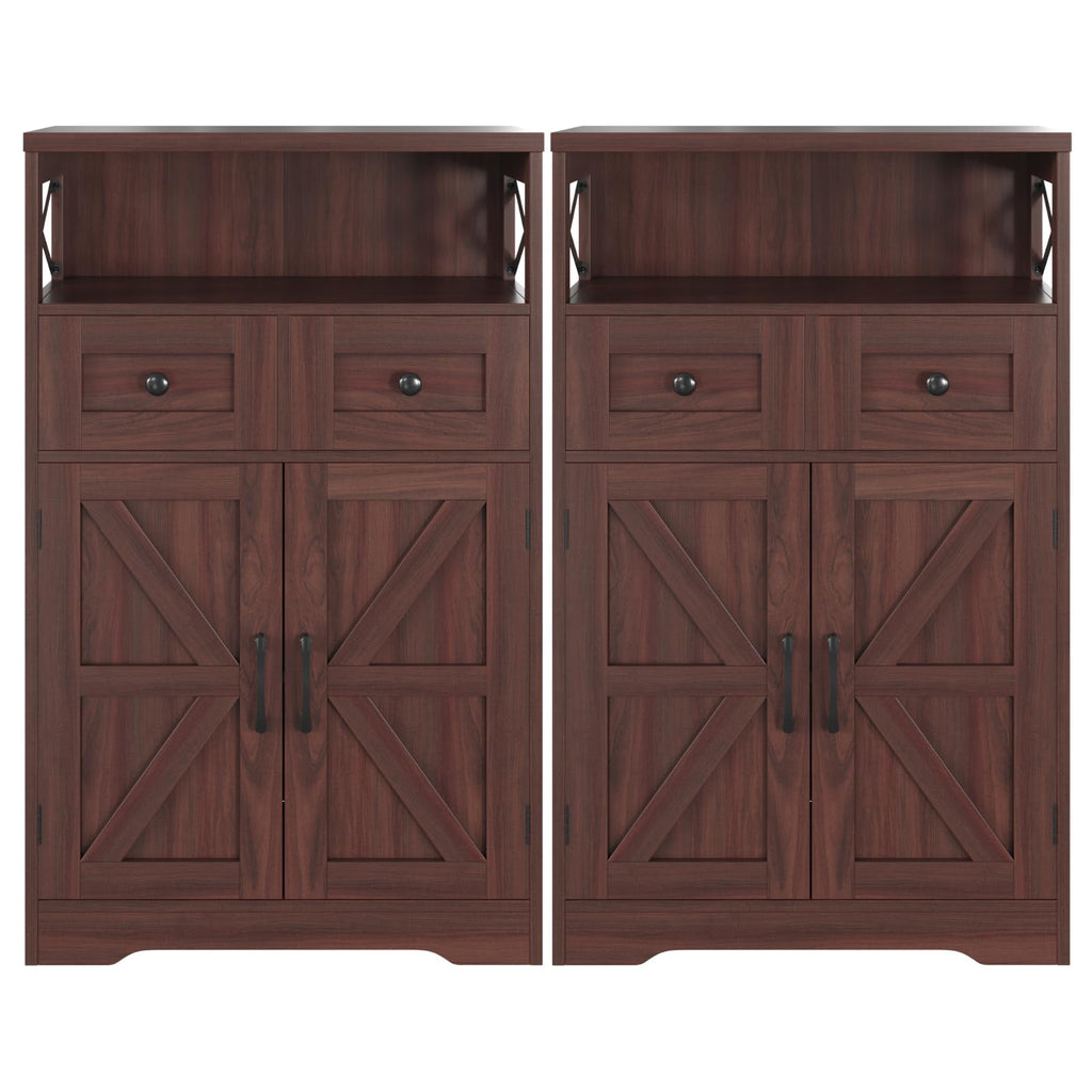 Farmhouse Storage Cabinet with Drawers, Small Kitchen Pantry Cabinet, White