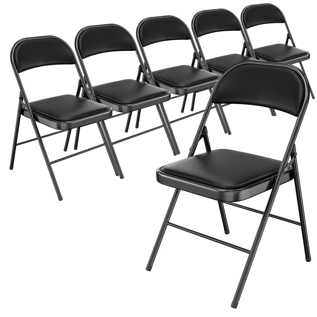 Bonnlo Folding Chair with Comfortable Padded Cushion and Back, Portable Folding Chairs for Outside, Office Events, Weddings, Pu Leather, 6 Black