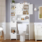 TEENFON Over the Toilet Storage Cabinet with 2 Removable Drawers, Above Toilet Storage Cabinet with 10 Storage Shelves, Taller Wooden Free Standing Bathroom Storage, Laundry Room Storage Shelf, White