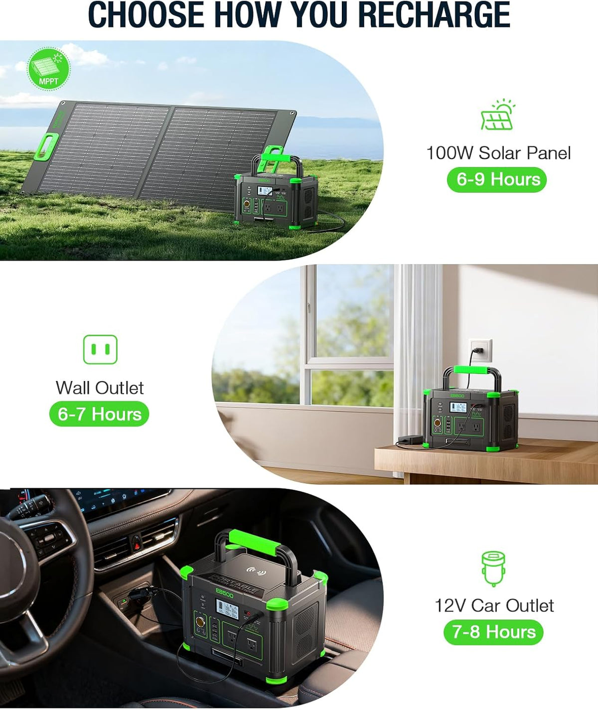 Portable Power Station 500W, 519.48Wh/140400mAh Solar Generator Backup