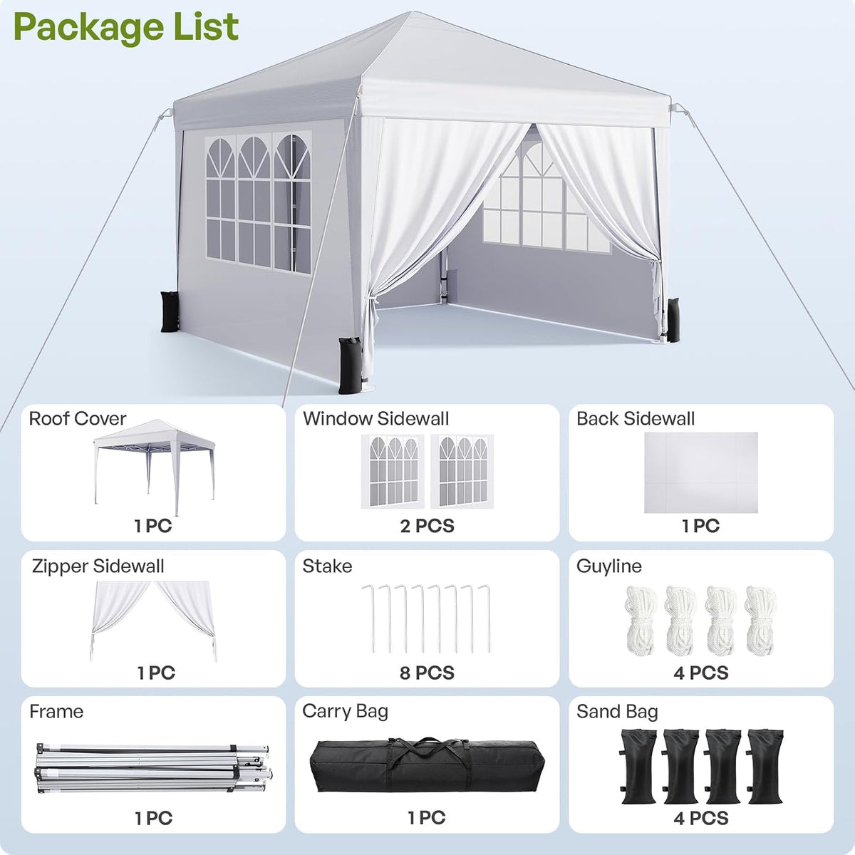 10x10 Pop Up Canopy Tent with Sidewalls, Portable Shelter,White