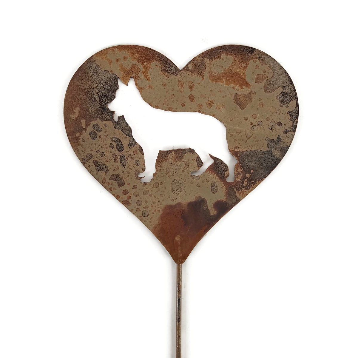 Pet Dog, Cat, Rabbit or Bird Keepsake Memorial Heart Garden Stake 20 to 28 Inches Tall (Large Heart, 28" Tall, Pembroke Welsh Corgi, Naturally Rusted)