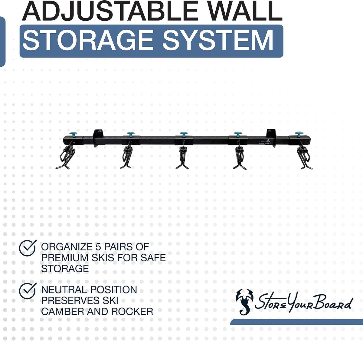 StoreYourBoard Ski Wall Mount Rack, Holds 5 Pairs of Skis, Supports 300 lbs
