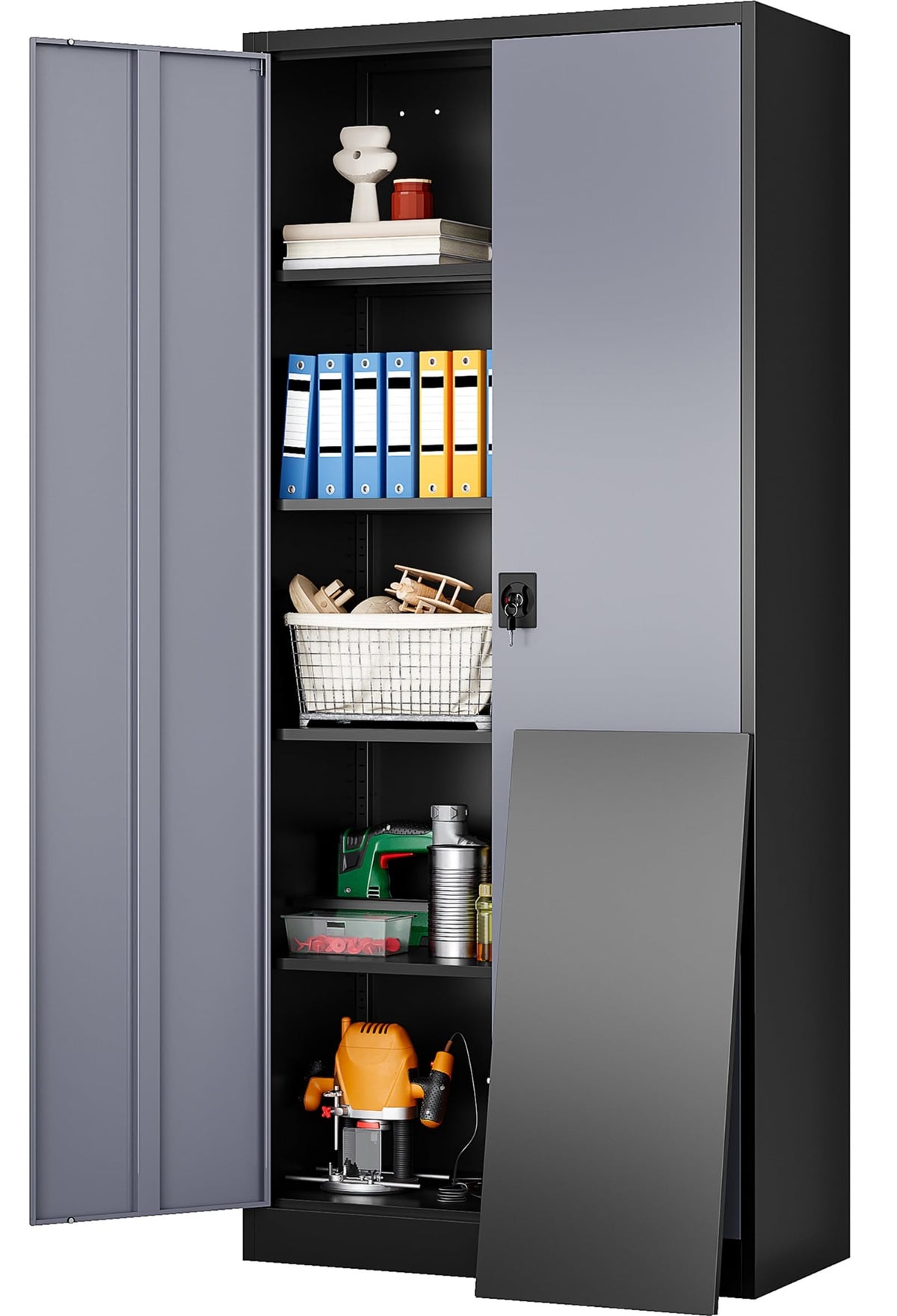 SISESOL 75" Tall Metal Storage Cabinet with Wheels,Rolling Garage Storage Cabinet with Lock,Black Metal Cabinets with Wheels and Shelves,Deep Heavy Duty Tool Locker for Garage,Home,Office,Shop