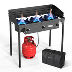 ROVSUN 3 Burner Outdoor Propane Gas Stove with Windscreen, 2 Shelves & Bag