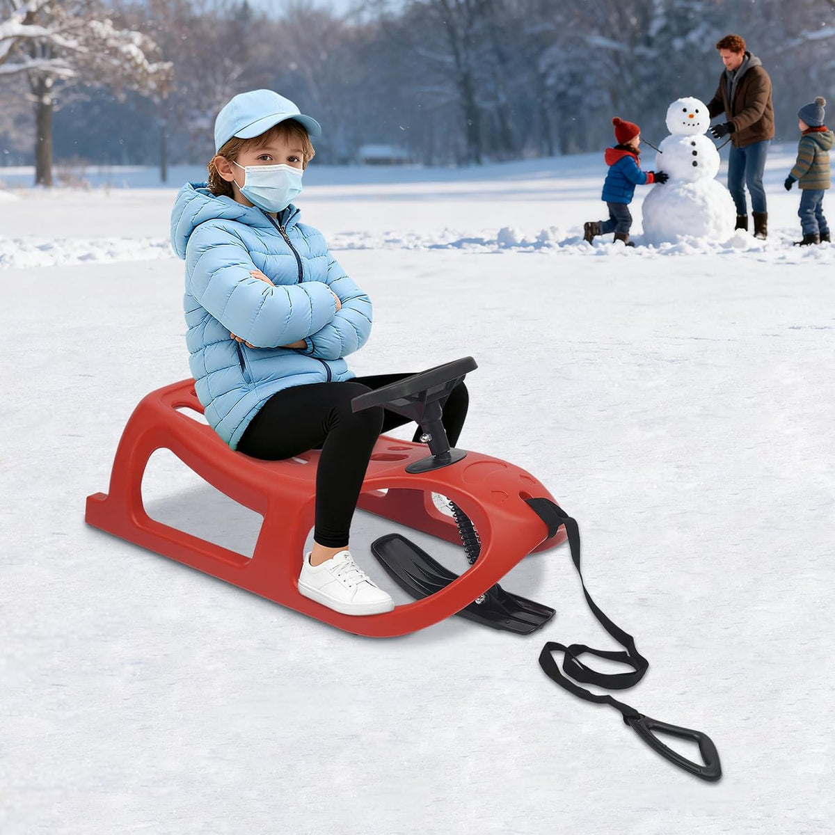 Saddle Style Snow Sled for Kids and Adults – Winter Outdoor Sliding Toy, Heavy Duty Plastic, Fun Sledding for Snowy Hills and Backyard