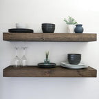 Urbandi Modern Floating Shelves 3 Inches Thick for Wall, Wide Shelves for Kitchen, Living Room, Bedroom, and Bathroom, Natural Pine Wood, Rustic Wooden Shelf, (Set of 2) (Provincial, 24Lx3Hx8D)